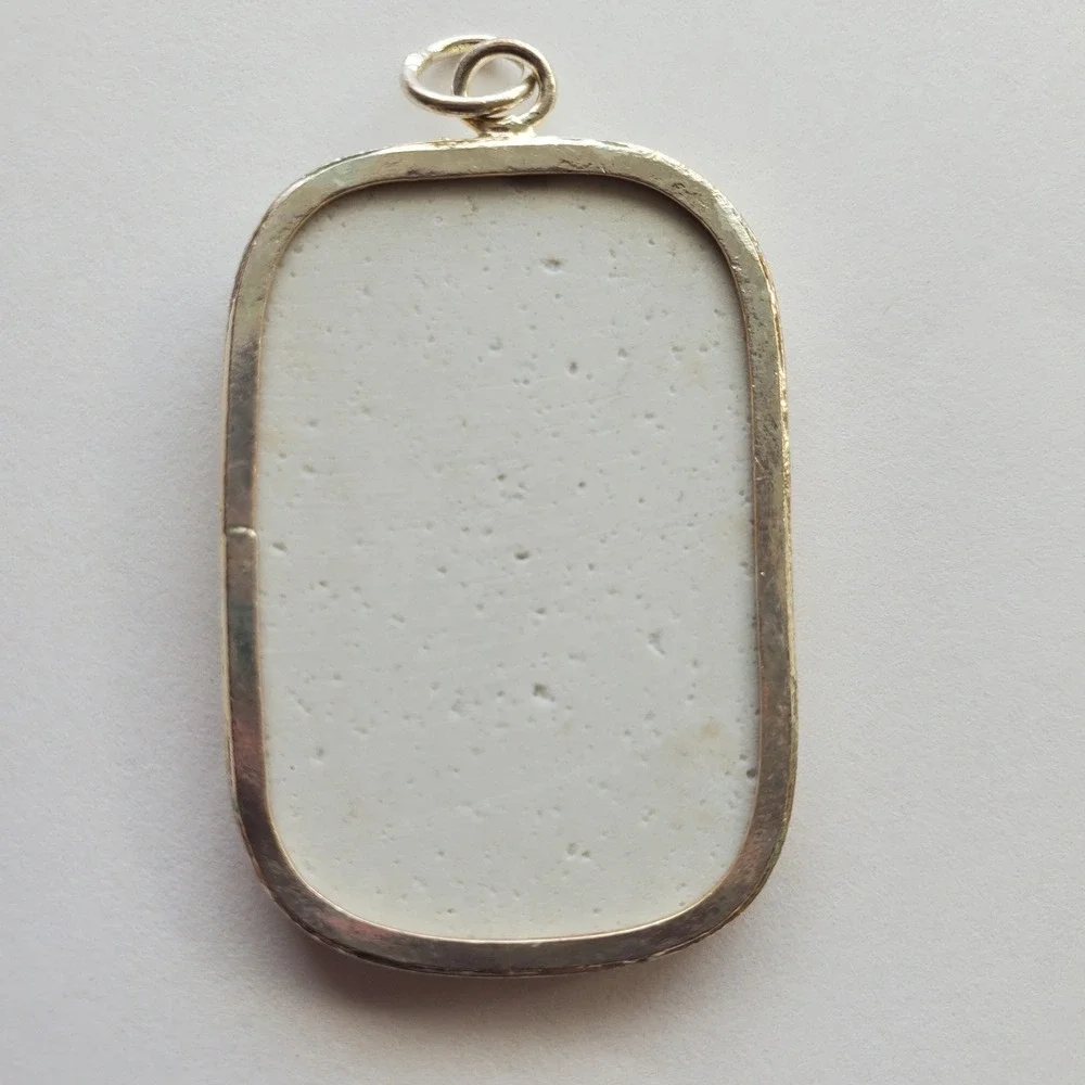 Vintage Blue & White Bonsai Tree Pottery Shard Pendant Chinoiserie Focal Jewelry